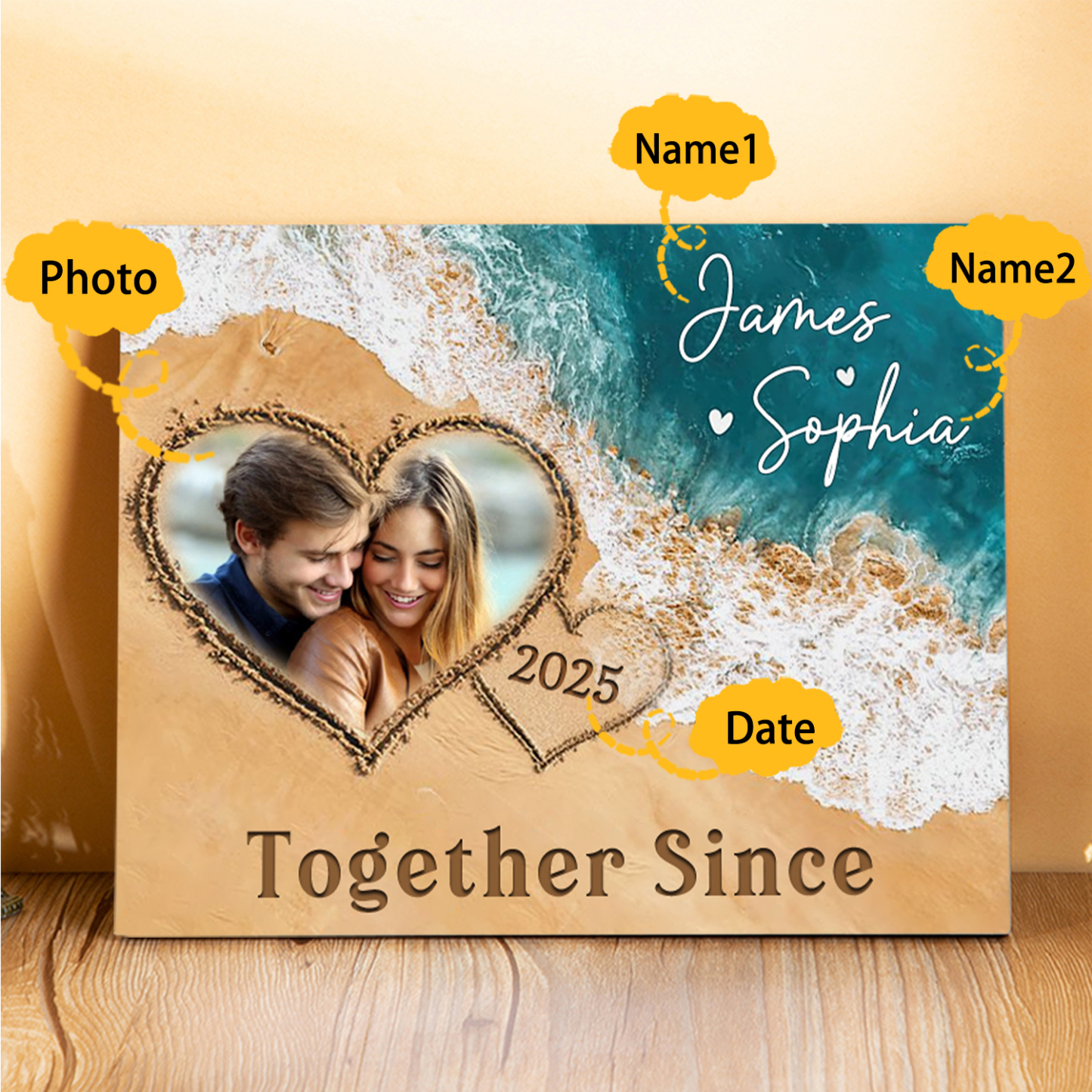 Personalised Wooden Ornaments - Customized Photos, Years & Names Home decoration Valentine's Gift for Couples | Jessemade