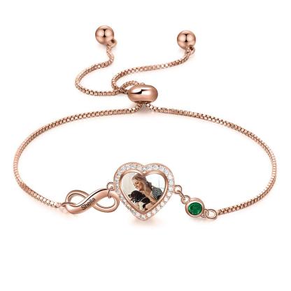 Personalised Heart Photo Bracelet With Birthstones Custom Photo Bracelet Gifts For Her