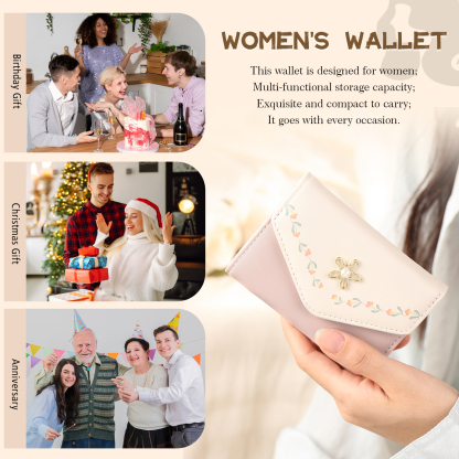 Custom Purse-Women's Personalised Photo PU Leather Flower Folding Wallet for Her