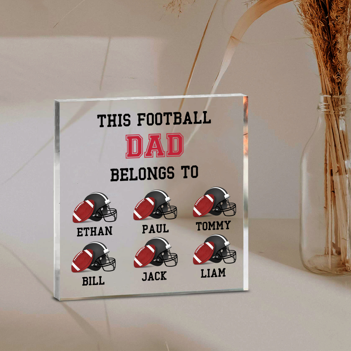 6 Names -Personalised Football Acrylic Keepsake Customized Name Acrylic Plaque Ornament Father's Day Gift for Dad