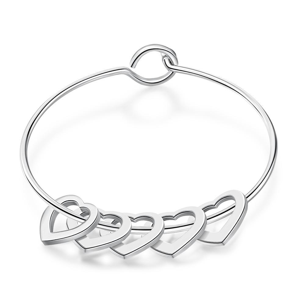 Personalised 5 Names Kids Bracelet Custom Engraved Heart Shaped Charm Bracelet - Christmas Gift for Mum/nan