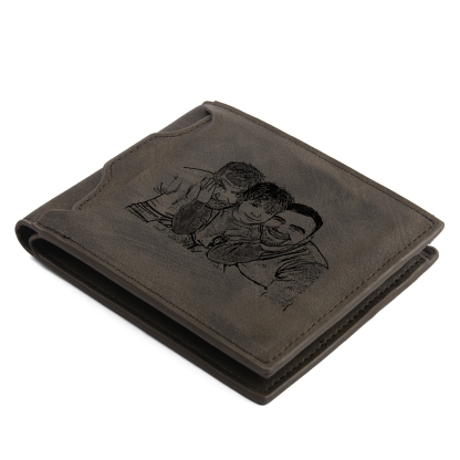 2 Names - Personalised Photo Custom Leather Men's Folding Wallet as a Father's Day Gift for Dad