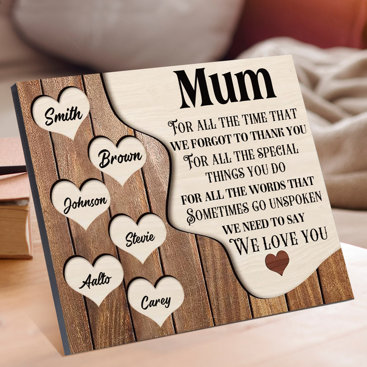 6 Names-Personalised Mum Wooden Frame Custom Names Home Decoration  - Mother's Day Gifts for Mum