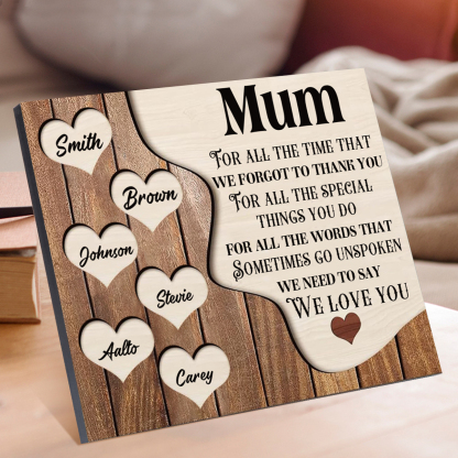 6 Names-Personalised Mum Wooden Frame Custom Names Home Decoration  - Mother's Day Gifts for Mum