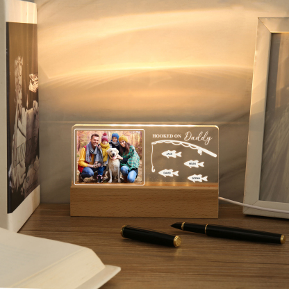 4 Names - Personalised Photo Fishing Pattern Desk Lamp Father's Day Gift For Dad