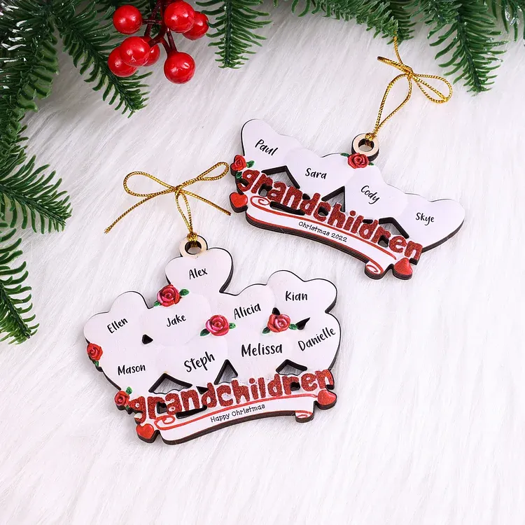 6 Names-Personalised Family Wooden Christmas Ornament-Custom 6 Names Hanging Ornament Gifts For Family-Grandchildren