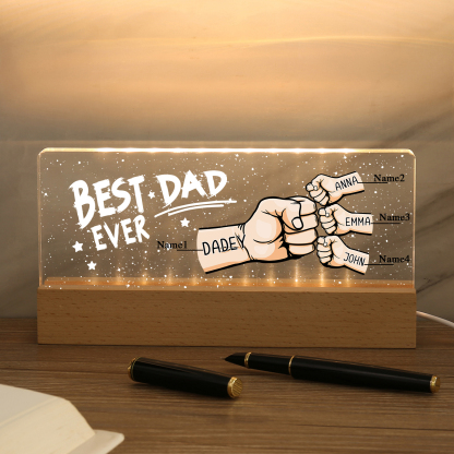 4 Names - Personalised Fist Bump Lamp - Best Dad Ever - Father's Day Gift for Dad