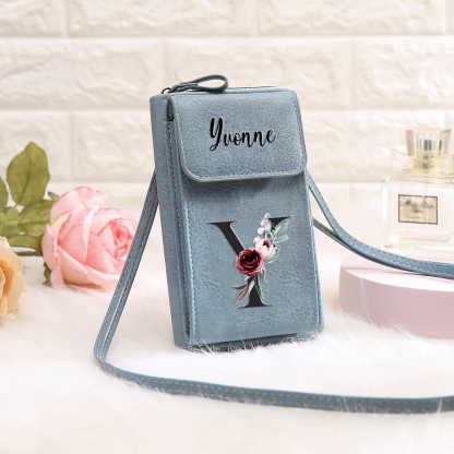 Custom Purse-Personalised Women's Leather Wallet Custom Letter & Name Mobile Phone Wallet Zipper Crossbody Bag