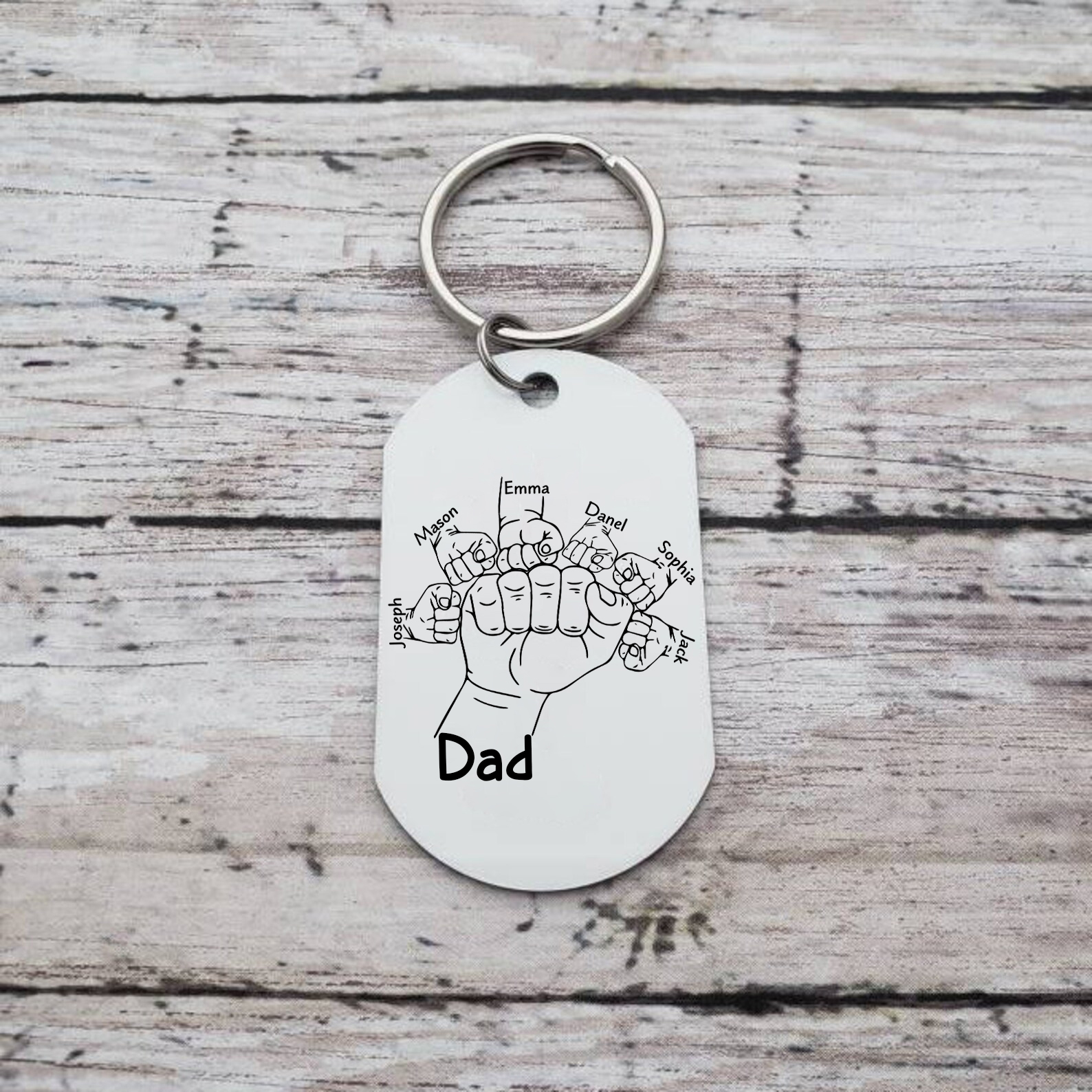 6 Names - Personalised Fist Bump Keyring Custom Photo Father's Day Gift for Dad
