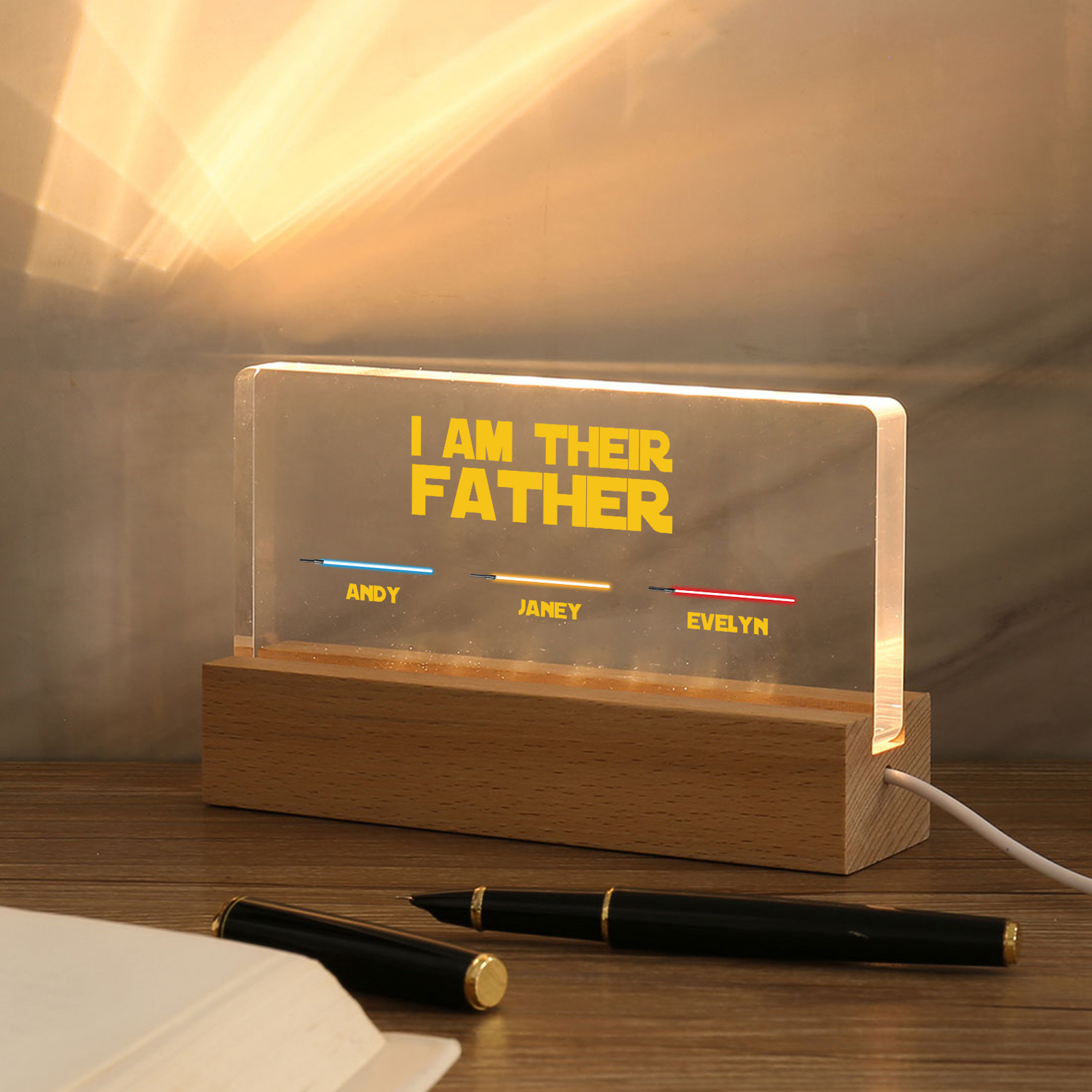 3 Names-Personalised Star Wars Logo Table Lamp-I am their dad-Father's Day Gift For Dad