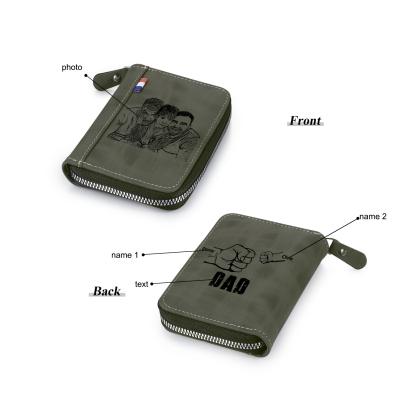 2 Names - Personalised Fist Bump Fist Bump Photo Custom Leather Men's Zipper Wallet as a Father's Day Gift for Dad