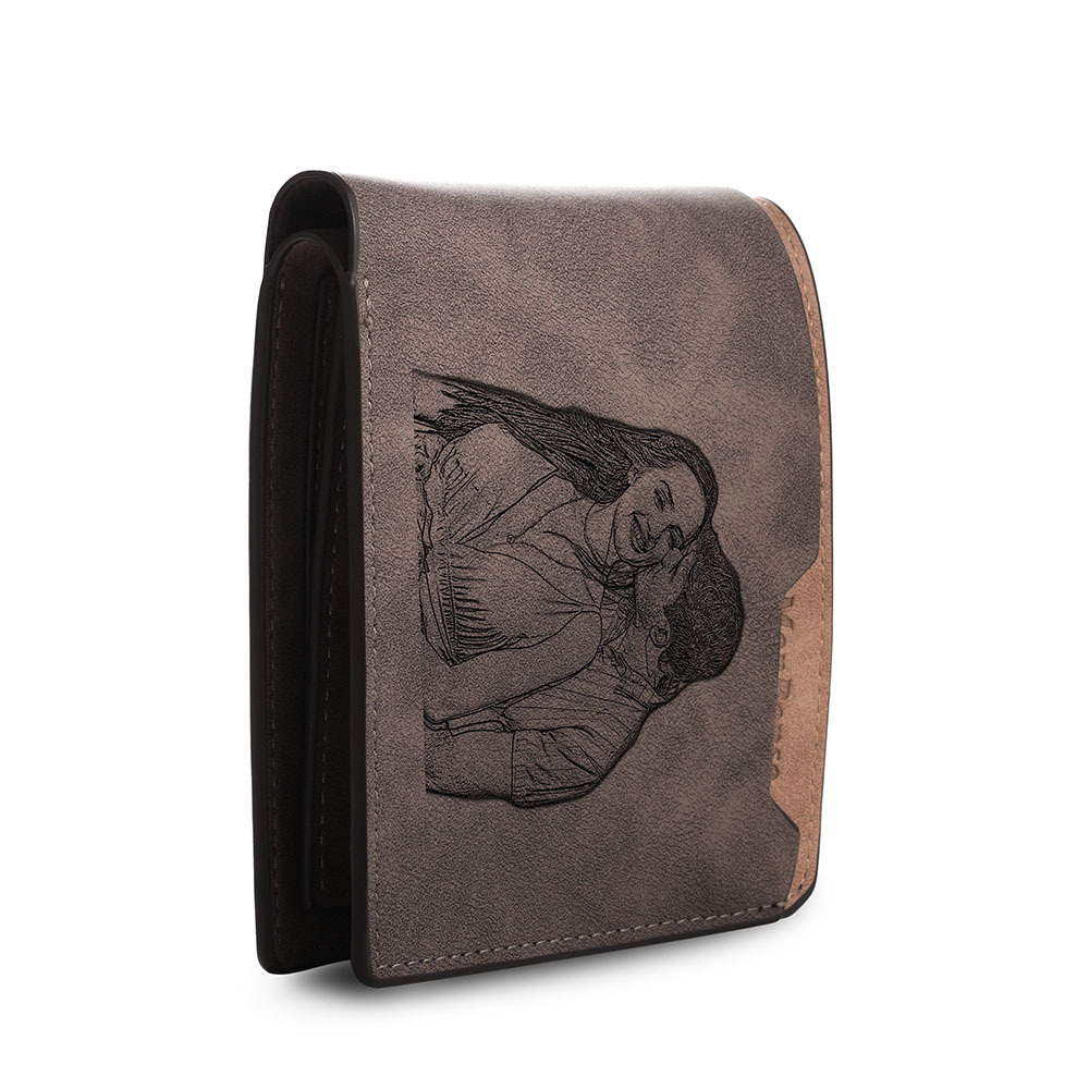 Personalised Leather Wallet Engraved Photo Short Purse Custom Folding Wallet Gifts For Him | Jessmade