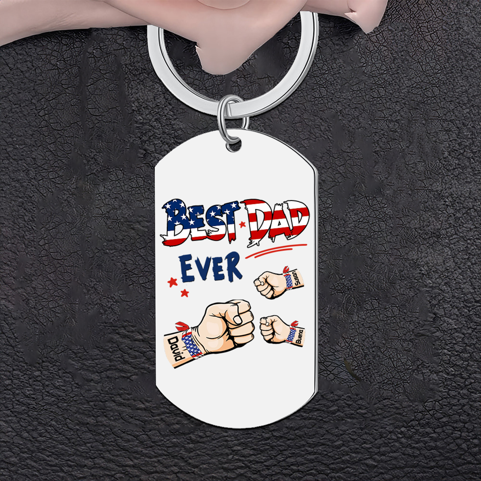 3 Names - Personalized Custom Fist Bump Keychain Gift "Best Dad Ever" Special Keychain Gift for Dad