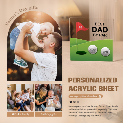 2 Names - Personalised Name and Text Acrylic Decor - Best Dad By Par - Father's Day Gift for Dad