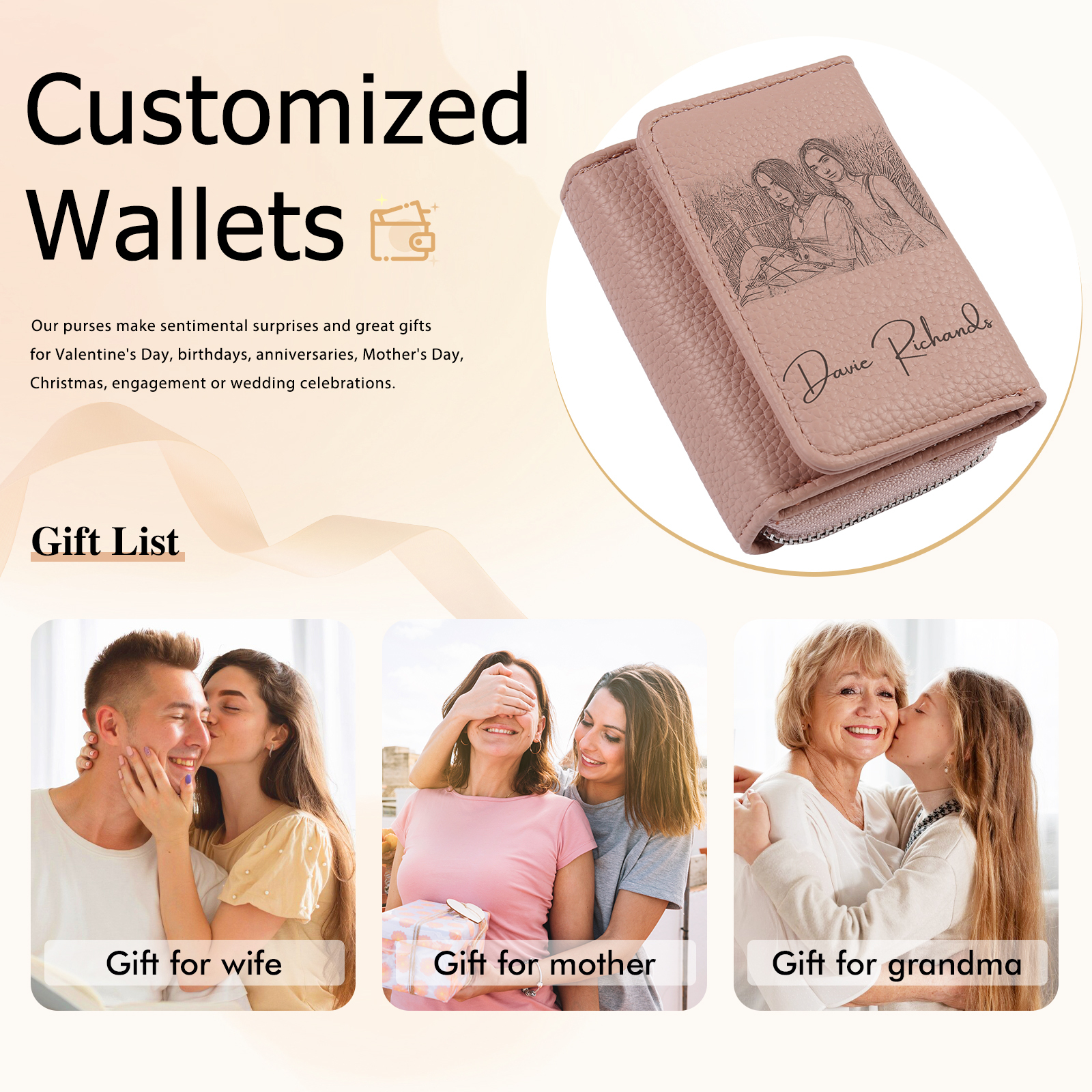 Custom Purse-Personalised Photo Quality Leather Folding Wallet Custom Text Wallet Gift for Her