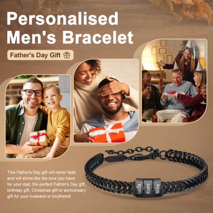 4 Names - Personalised Name Stainless Steel Men's Bracelet Great Gift for Him