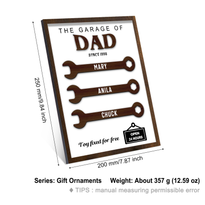 3 Names - Personalised Repair Tool Style Home Photo Frame Wooden Decor Father's Day Gift for Dad