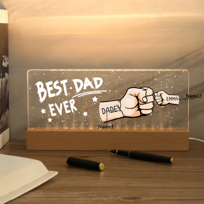 2 Names - Personalised Fist Bump Lamp - Best Dad Ever - Father's Day Gift for Dad