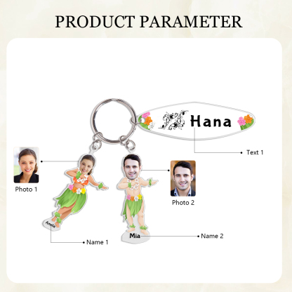 2 Names - Personalised Hawaiian Style Keyring With 2 Photo,2 Name and Text, Gift For Family