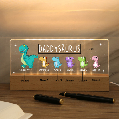 6 Names - Personalised Cute Dinosaur Pattern Beautiful Table Lamp Father's Day Gift for Dad