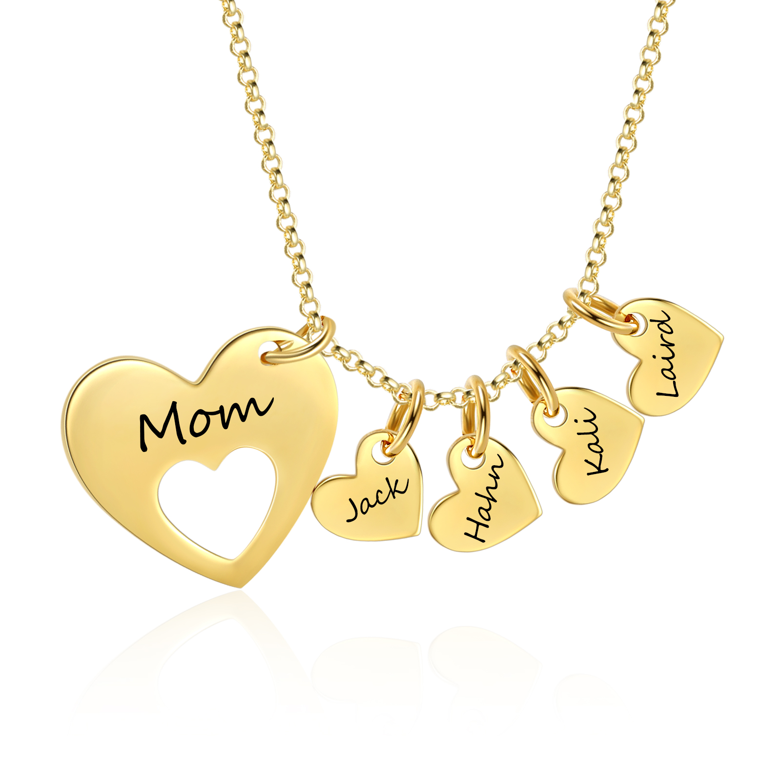 4 Names - Personalised Love Pendant Necklace with Gift Box Customized Name Gift for Her