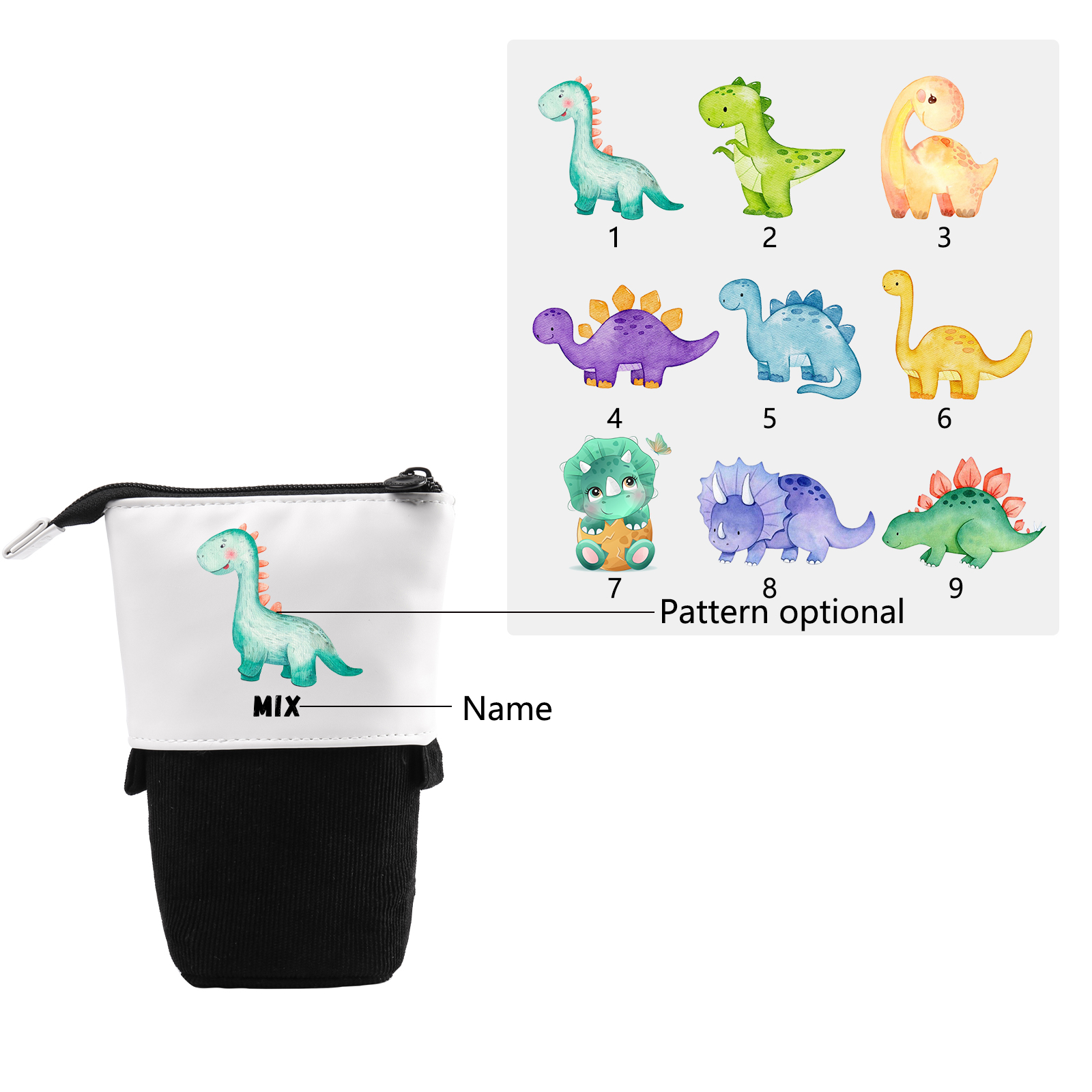 Personalised Pencil Case Custom Name & Dinosaur Pattern Pen Pouch Back To School Gift for Boys Girls