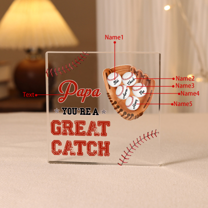 5 Names - Personalised Baseball Acrylic Keepsake Customized Name and Text Acrylic Plaque Ornament Father's Day Gift for Dad