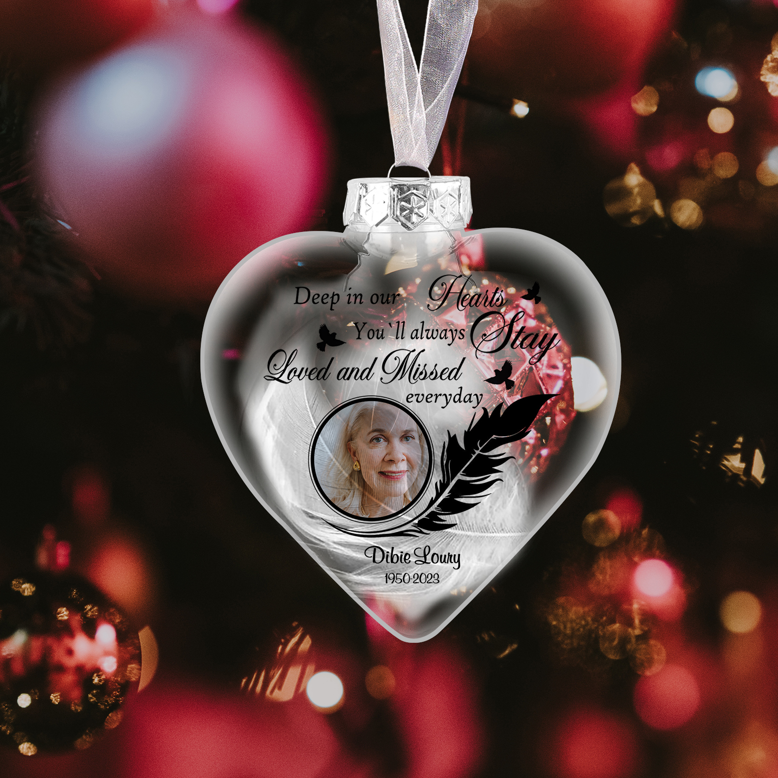 Personalised Memorial Heart Christmas Ornaments with Photo and Name To Commemorate Deceased Loved Ones Pendant | Jessmade