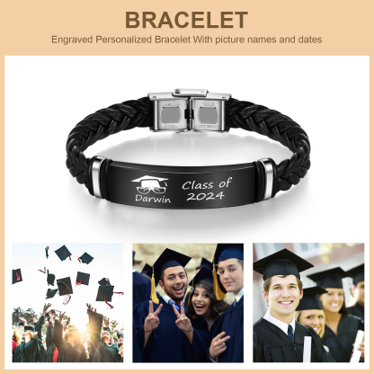 2024 Graduation Gifts - Personalised Year and Name Men's Bracelet, Gift for Him