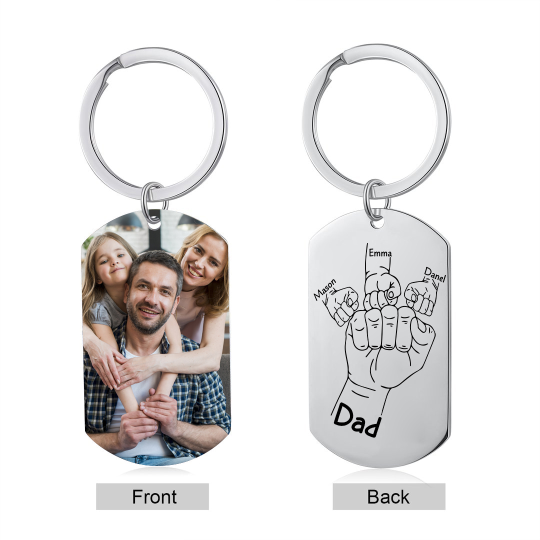 3 Names - Personalised Fist Bump Keyring Custom Photo Father's Day Gift for Dad