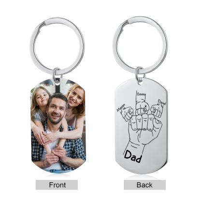 3 Names - Personalised Fist Bump Keyring Custom Photo Father's Day Gift for Dad