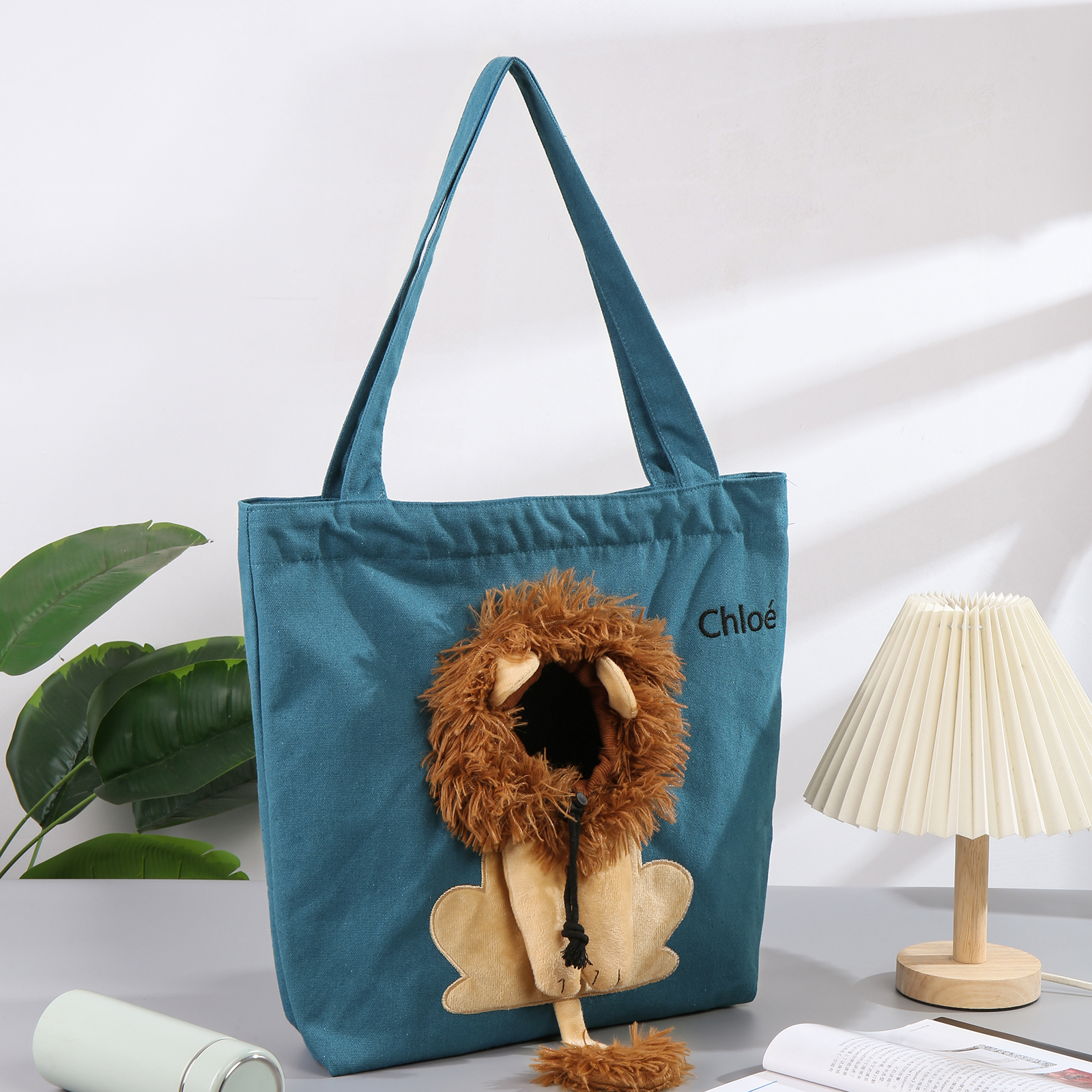 Personalised Name Cat Carrier Bag Cute Lion-Shaped Cat Carrying Bag Large Capacity Cat Canvas Tote Bag For Small Animals Dogs Cats