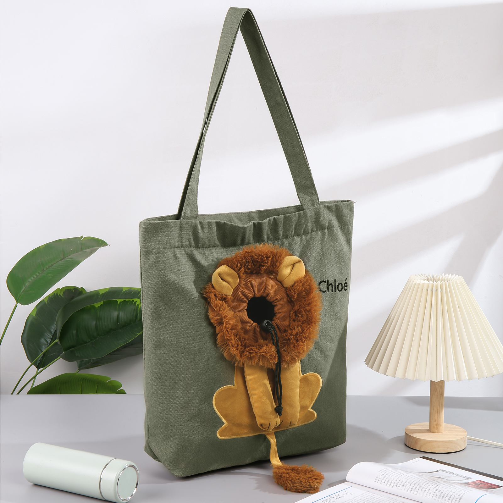 Personalised Name Cat Carrier Bag Cute Lion-Shaped Cat Carrying Bag Large Capacity Cat Canvas Tote Bag For Small Animals Dogs Cats