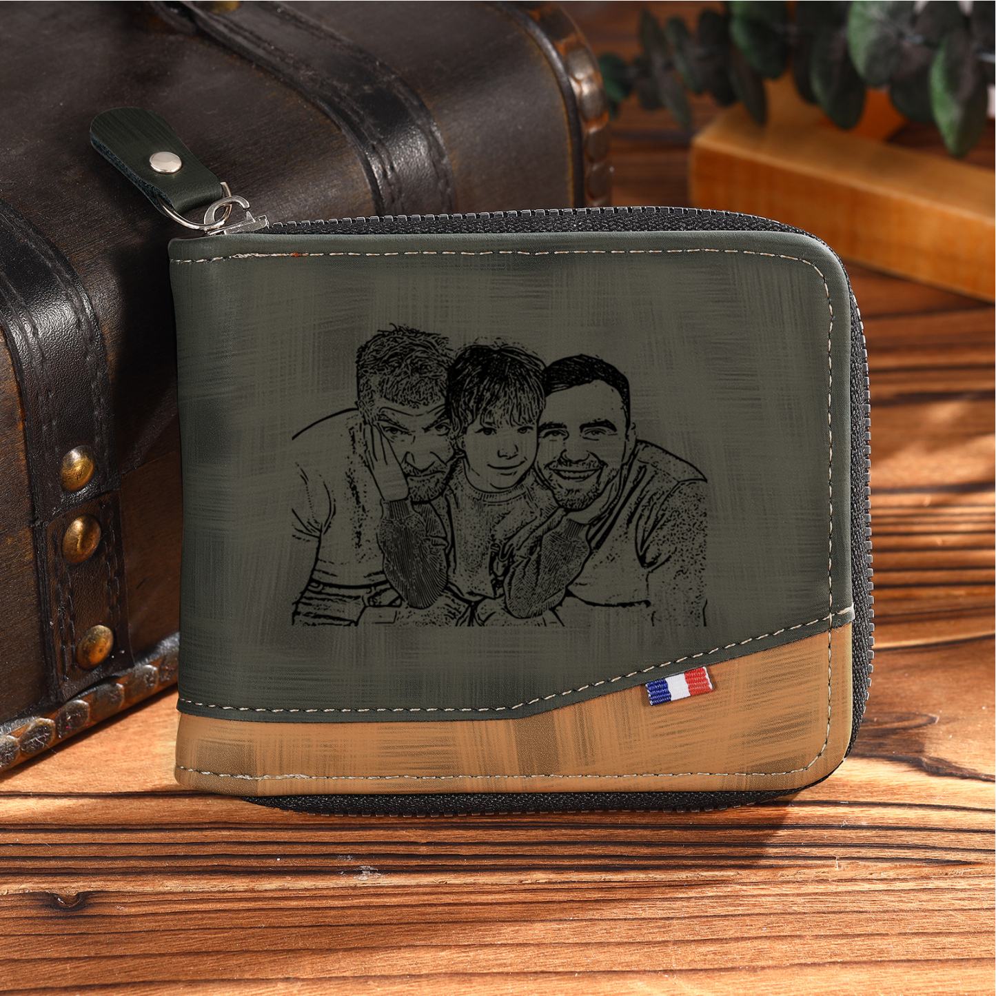 7 Names - Personalised Photo Custom Leather Men's Zipper Wallet as a Father's Day Gift for Dad