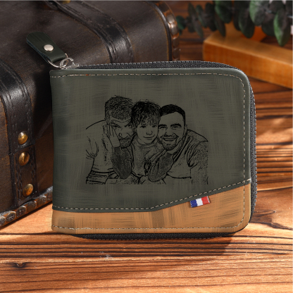 7 Names - Personalised Photo Custom Leather Men's Zipper Wallet as a Father's Day Gift for Dad