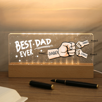 3 Names - Personalised Fist Bump Lamp - Best Dad Ever - Father's Day Gift for Dad