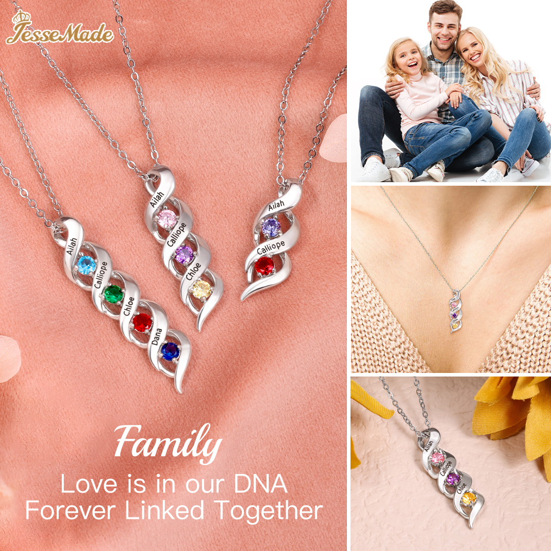 3 Names-Personalised Necklace Cascading Pendant with 3 Birthstones Engraving 3 Names Gifts for Her