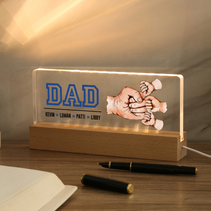 4 Names - Personalised Fist Bump Table Lamp - Dad's Dream Team - Father's Day Gift for Dad