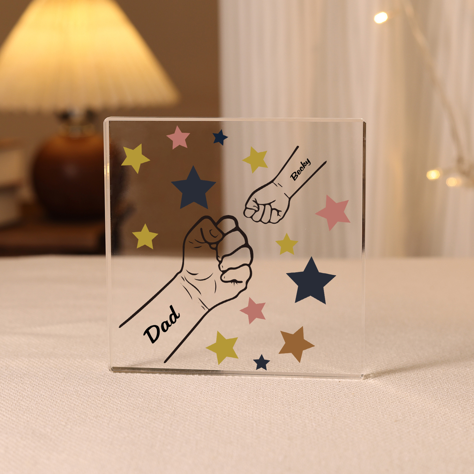 2 Names - Personalised Fist Bump Family Acrylic Keepsake Customized Name Acrylic Home Decor Gift for Dad