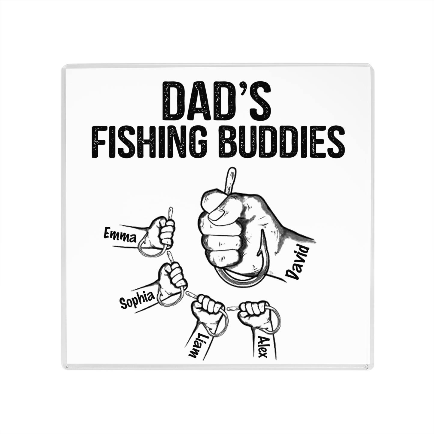 5 Names - Personalised Fishhook Fist Bump Pattern Family Acrylic Keepsake Customized Name Acrylic Home Decor Gift for Dad