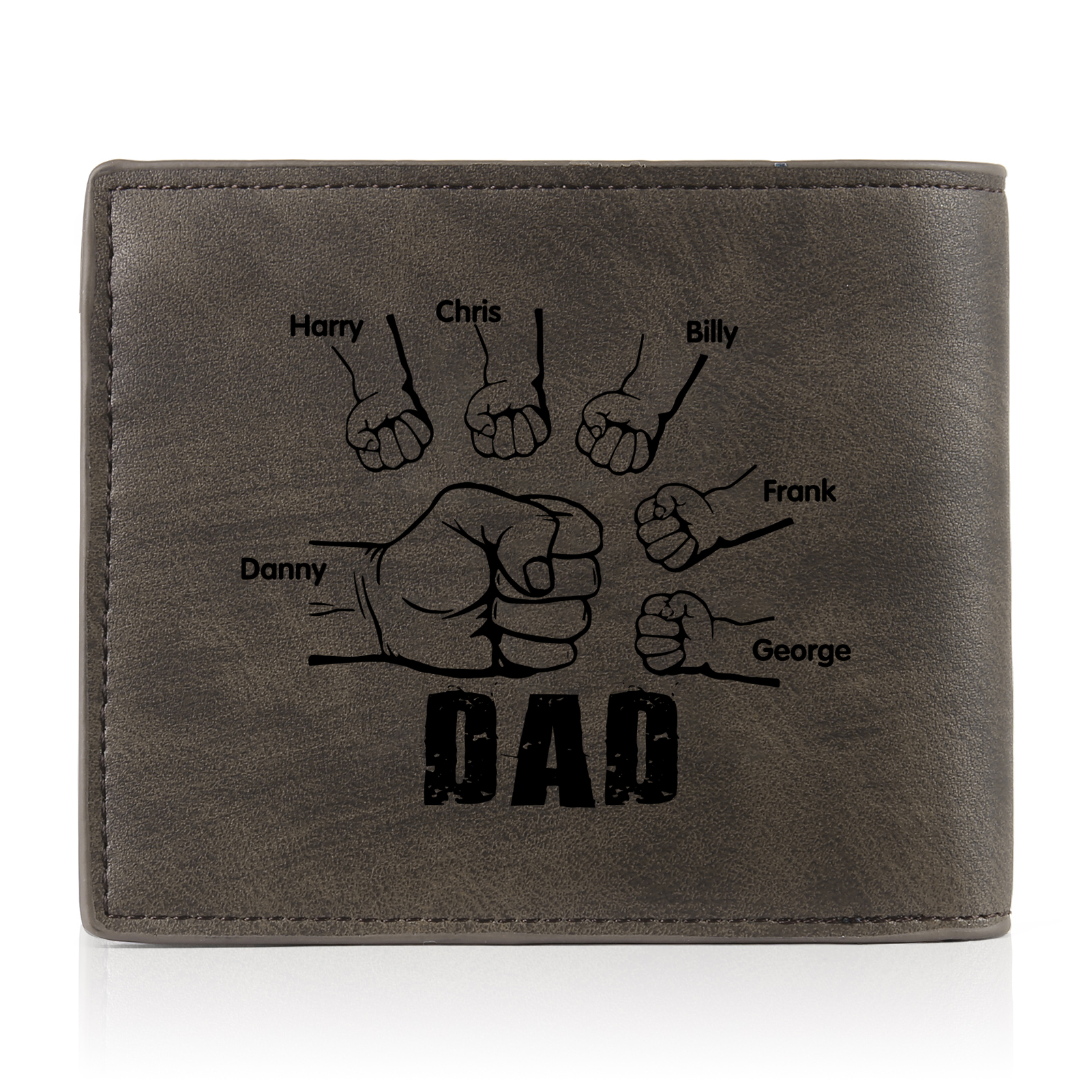 6 Names - Personalised Photo Custom Leather Men's Folding Wallet as a Father's Day Gift for Dad