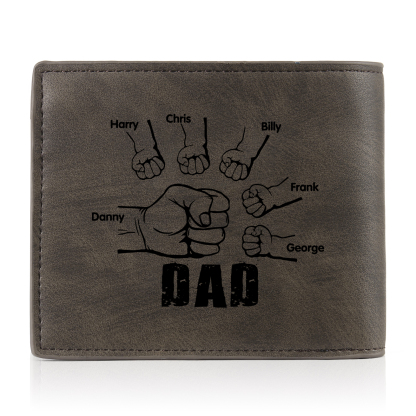 6 Names - Personalised Photo Custom Leather Men's Folding Wallet as a Father's Day Gift for Dad