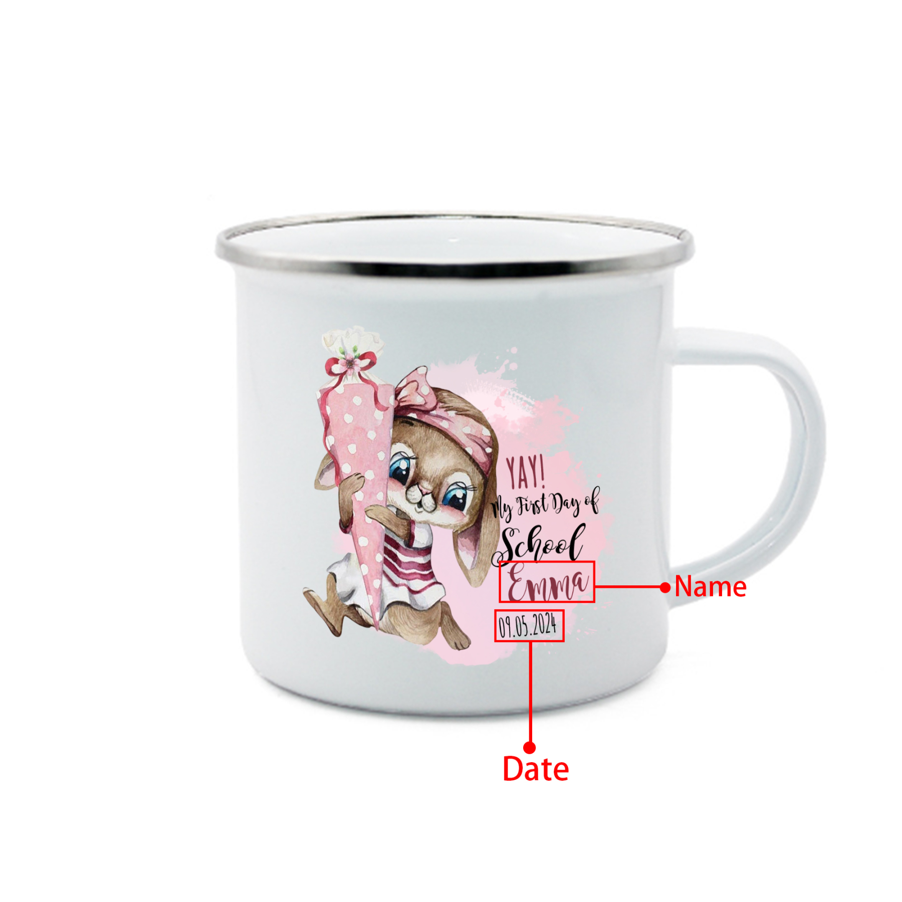 Personalized Custom Enamel Mug Bunny Girl Back To School Gift For Daughter