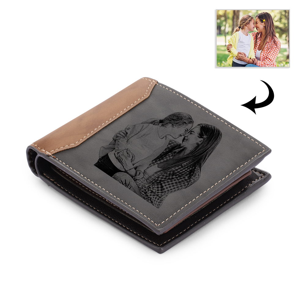 Personalised Leather Wallet Engraved Photo Short Wallet Gifts For Men
