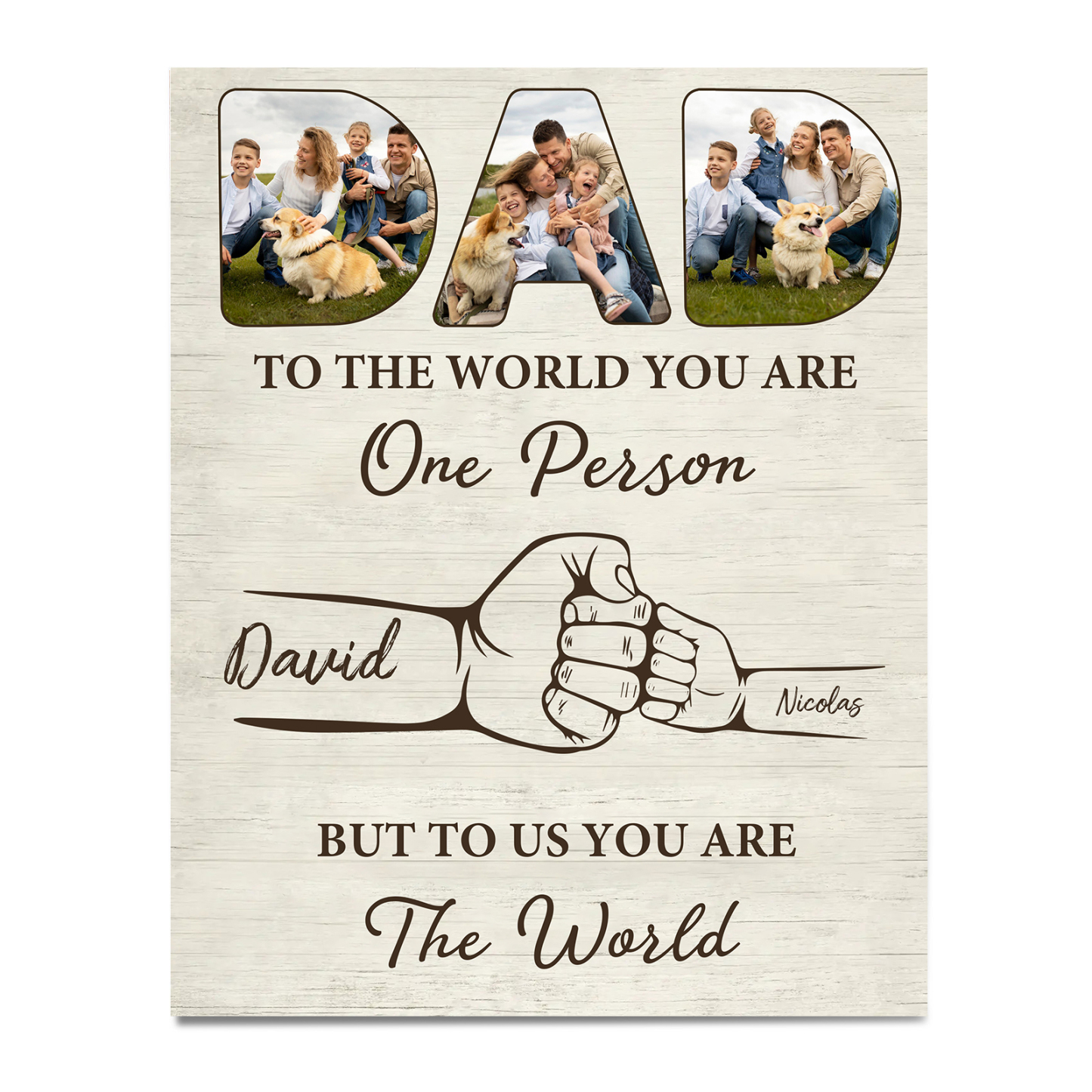 2 Names - Personalised Photos Fist Bump Home Wood Panel Painting Decorations Father's Day Gift for Dad