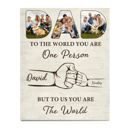 2 Names - Personalised Photos Fist Bump Home Wood Panel Painting Decorations Father's Day Gift for Dad