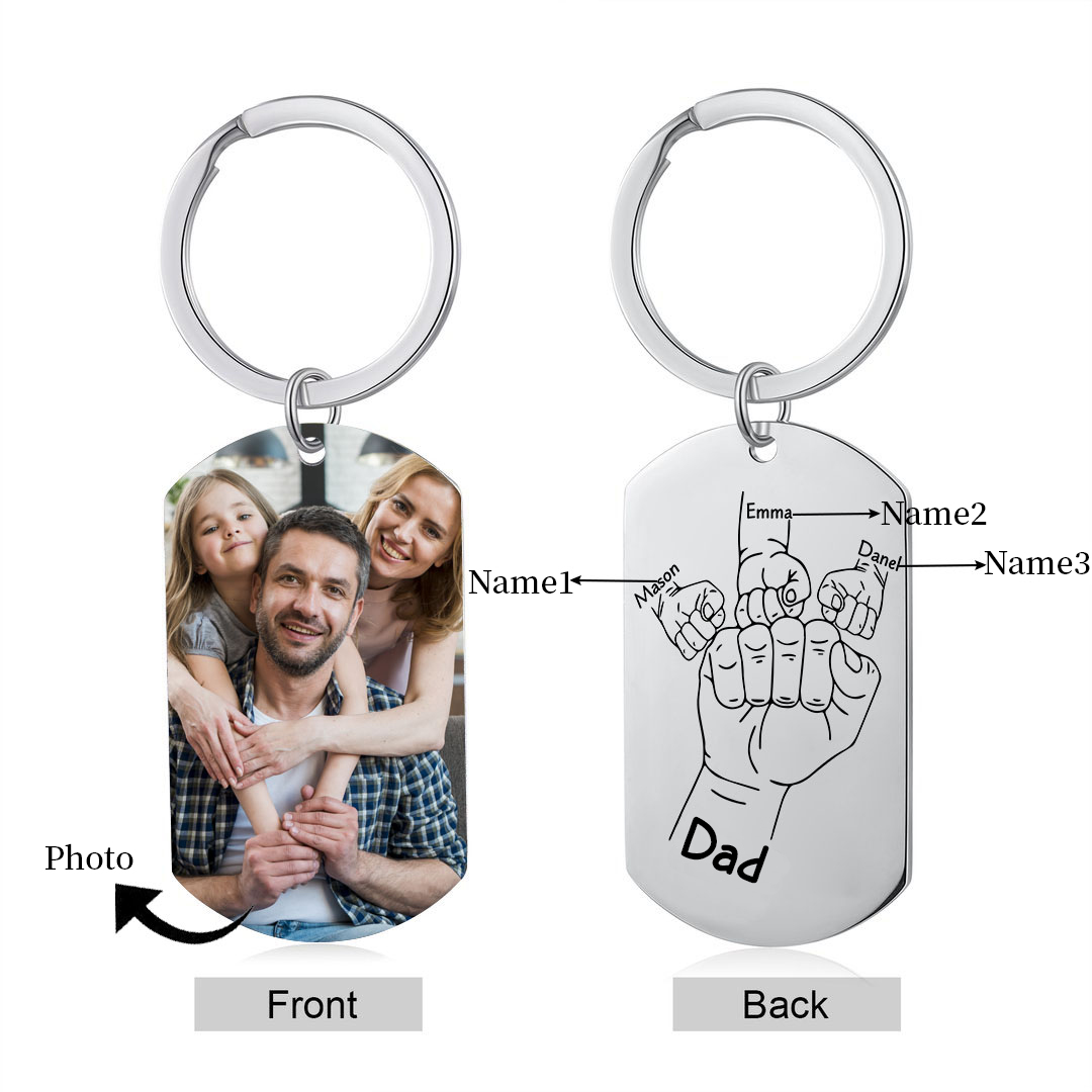 3 Names - Personalised Fist Bump Keyring Custom Photo Father's Day Gift for Dad