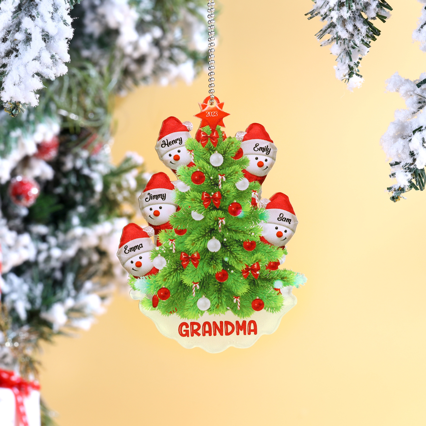 5 Names-Personalized Family Acrylic Christmas Xmas Tree Decoration Ornament-Custom 5 Names Text And Date Hanging Ornament Gifts For Family
