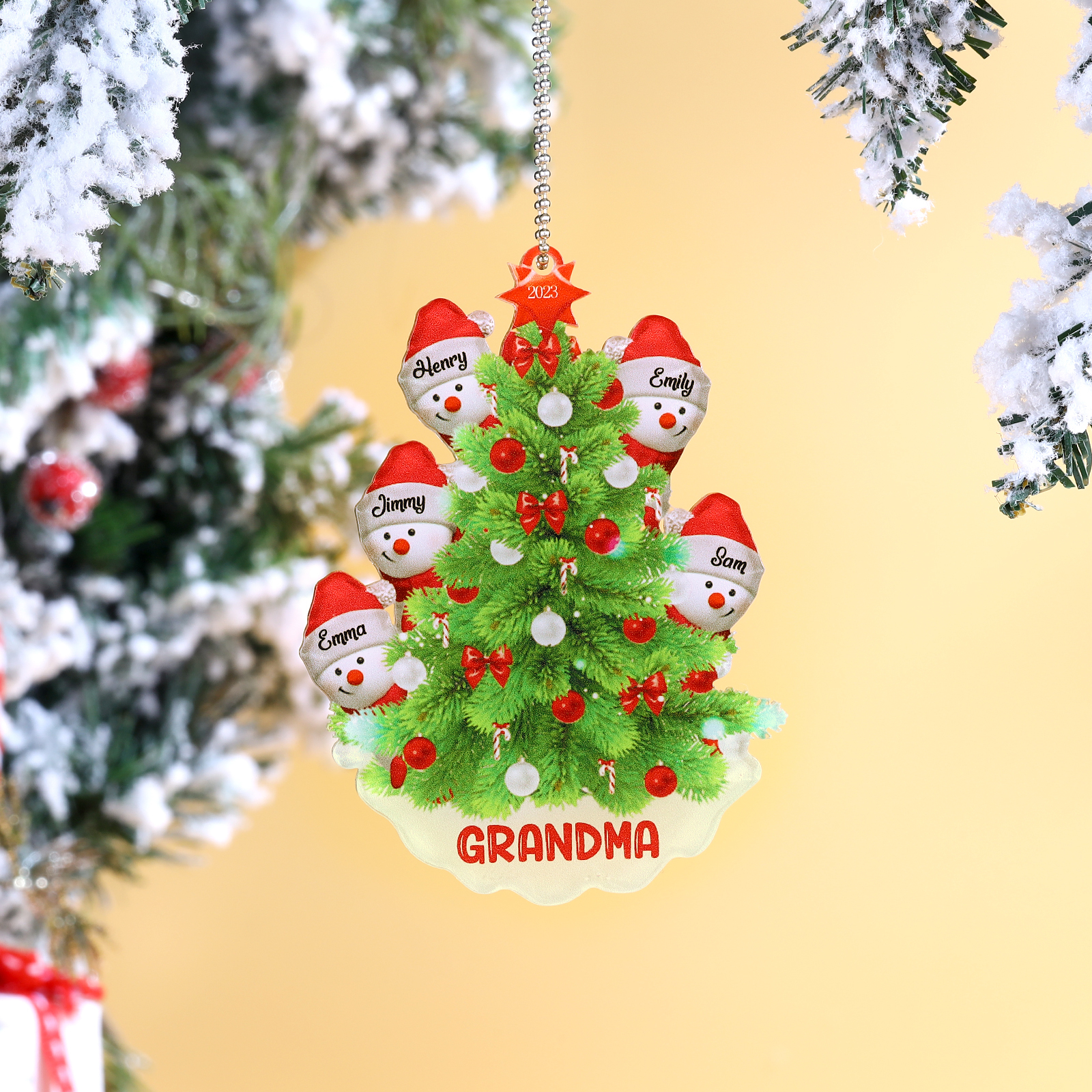 5 Names-Personalized Family Acrylic Christmas Xmas Tree Decoration Ornament-Custom 5 Names Text And Date Hanging Ornament Gifts For Family