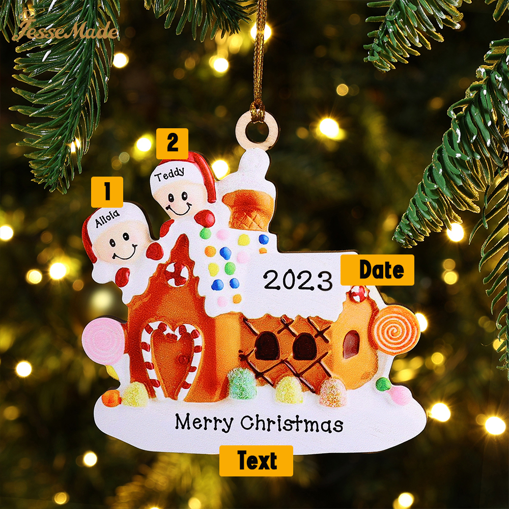 2 Names-Cookie House Christmas Ornament Custom 2 Names Hanging Ornament Gifts For Family